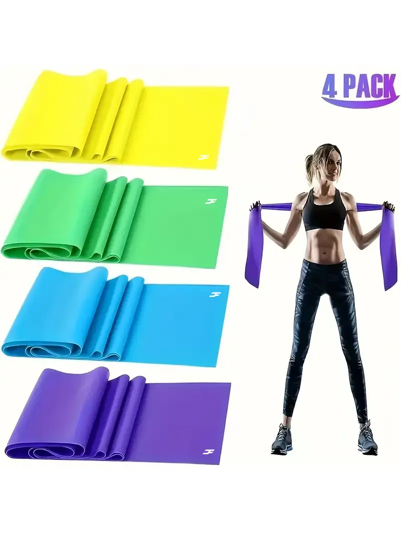 4 Pack Yoga Resistance Bands TPE Elastic Stretch Bands for Physical Therapy, Yoga Fitness